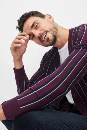 Cardigan rayé en laine mérinos