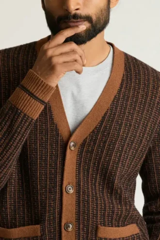 Cardigan rétro en laine mérinos extra-fine