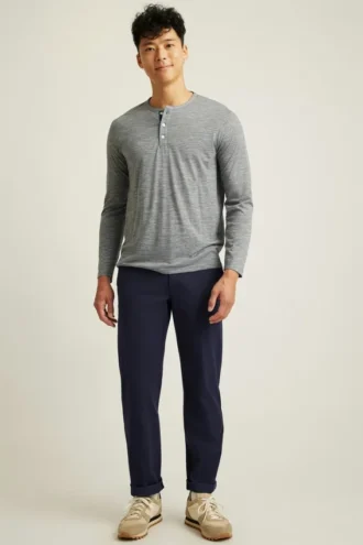 Chemise Henley en laine mérinos douce et respirante