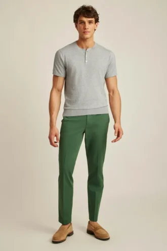 Chemise Henley à manches courtes en coton et chanvre, trois boutons