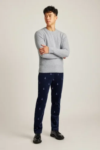 Pantalon en velours côtelé stretch brodé