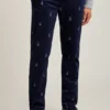 Pantalon en velours côtelé stretch brodé