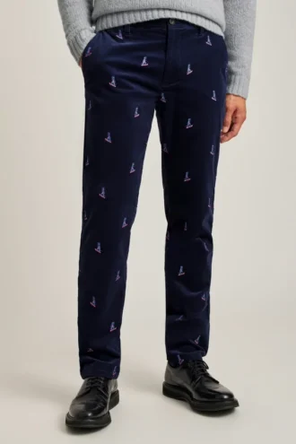 Pantalon en velours côtelé stretch brodé