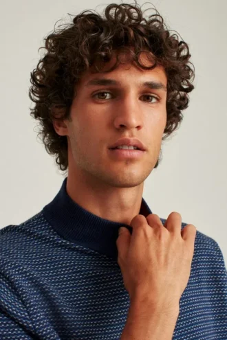 Pull à col montant en coton et cachemire