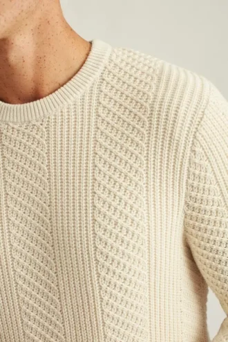Pull à col rond en coton et cachemire avec motif torsadé