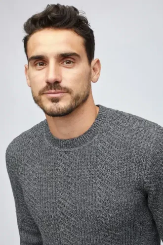 Pull à col rond en coton et cachemire à motif torsadé