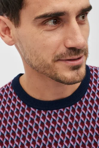Pull à col rond en jacquard de laine mérinos