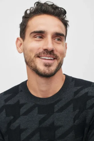 Pull à col rond en laine mérinos à motif pied-de-poule