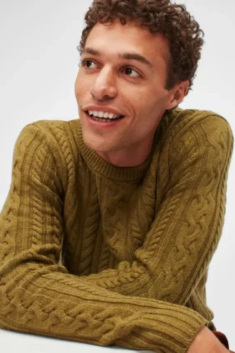 Pull à col rond en mérinos avec torsades