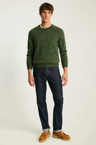 Pull à col rond et manches raglan chiné