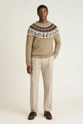 Pull de Noël pour homme par Bonobos | Motif Fair Isle festif avec pingouins