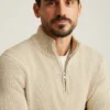 Pull demi-zip en coton et lin