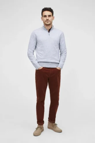 Pull en coton et cachemire lavable à demi-zip