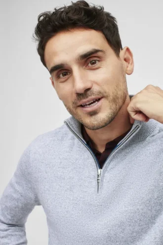 Pull en coton et cachemire lavable à demi-zip